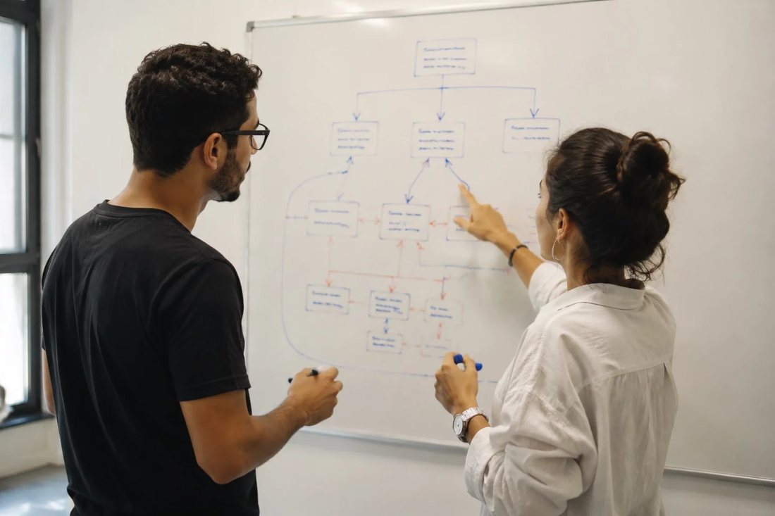 Participante com a mão erguida para pedir a palavra em uma mesa cheia de anotações